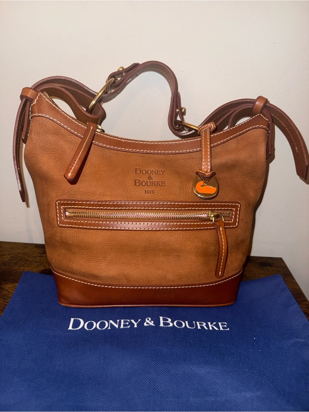 Dooney & Bourke Cognac Leather & Suede Shoulder Bag and Dust Bag